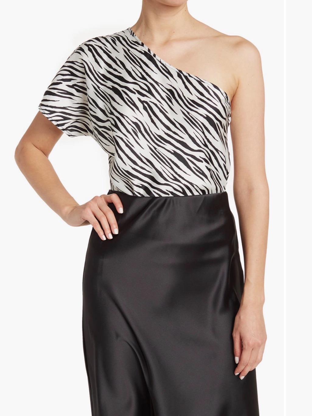 One-Shoulder Zebra Print Top In Black & White